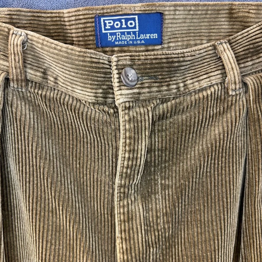 VTG Polo Ralph Lauren Corduroy Pants Mens 33x31 Brown Pleated Made in USA
